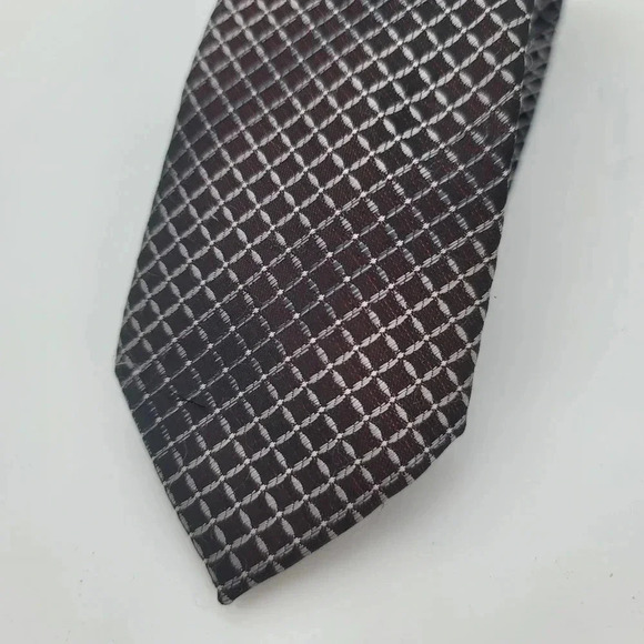J. Ferrar Mens Necktie Tie Burgundy Gray Black Skinny Slim Squares - Picture 7 of 7